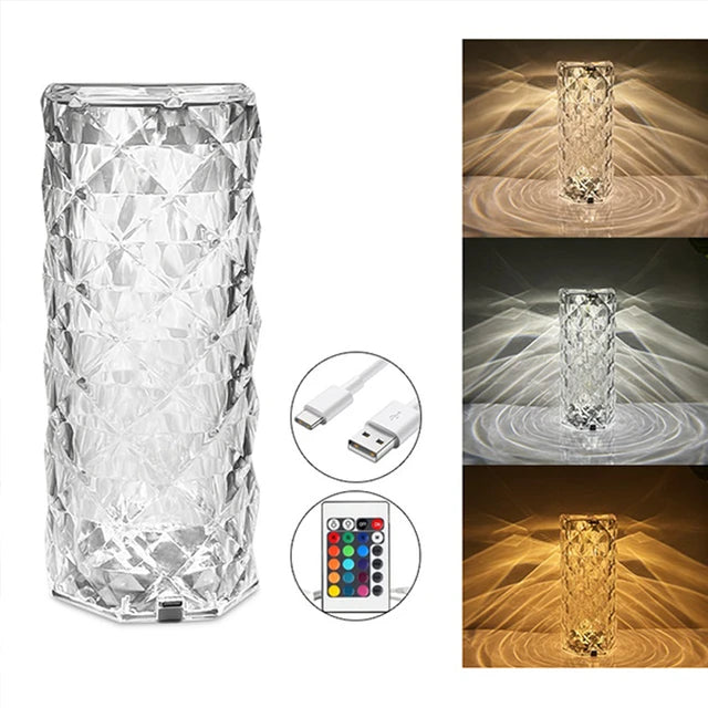 Crystal Diamond Rose Lamp – 16 Color Changing LED Table Lamp with Remote & Touch Control