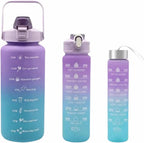 Sports Water Bottles 3 Pcs Set with Motivational Time Marker