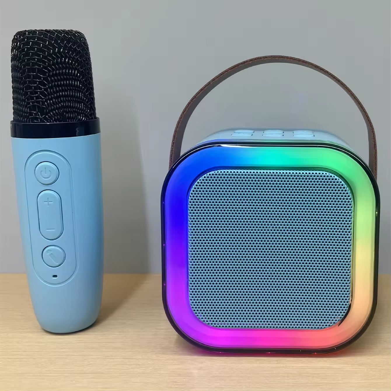 Portable Bluetooth Speaker with Wireless Mic | RGB LED Lights | High Bass Rechargeable Karaoke Speaker
