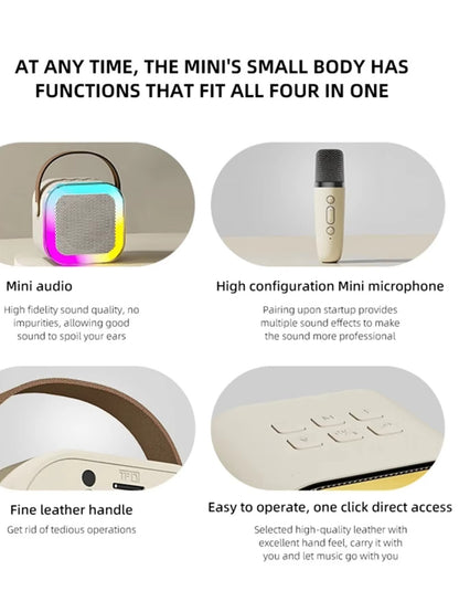 Portable Bluetooth Speaker with Wireless Mic | RGB LED Lights | High Bass Rechargeable Karaoke Speaker