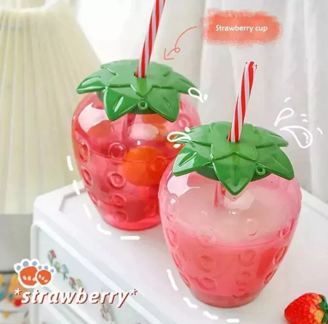 Large strawberry Straw Water Bottle