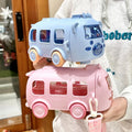 Bus Water Bottle | Kids Cute Bus Shape | Strap, Sipper & Straw