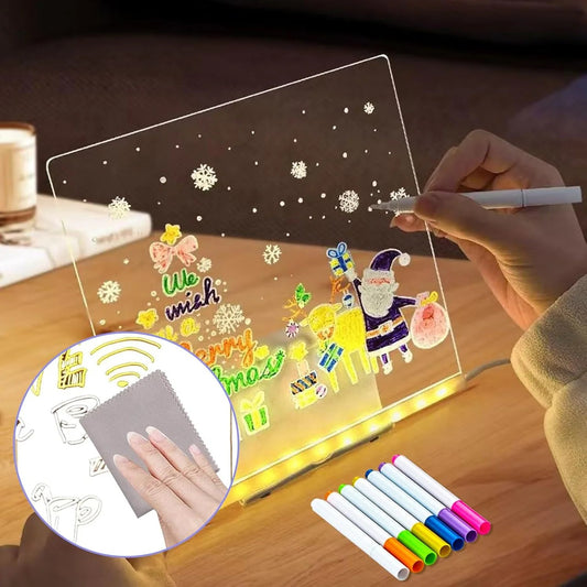 LED Light-Up Writing Board with Markers – Colorful DIY Acrylic Writing Pad with Stand & Erasable Pens for Kids, Decor & Notes