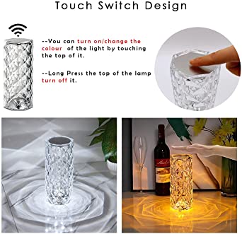 Crystal Diamond Rose Lamp – 16 Color Changing LED Table Lamp with Remote & Touch Control