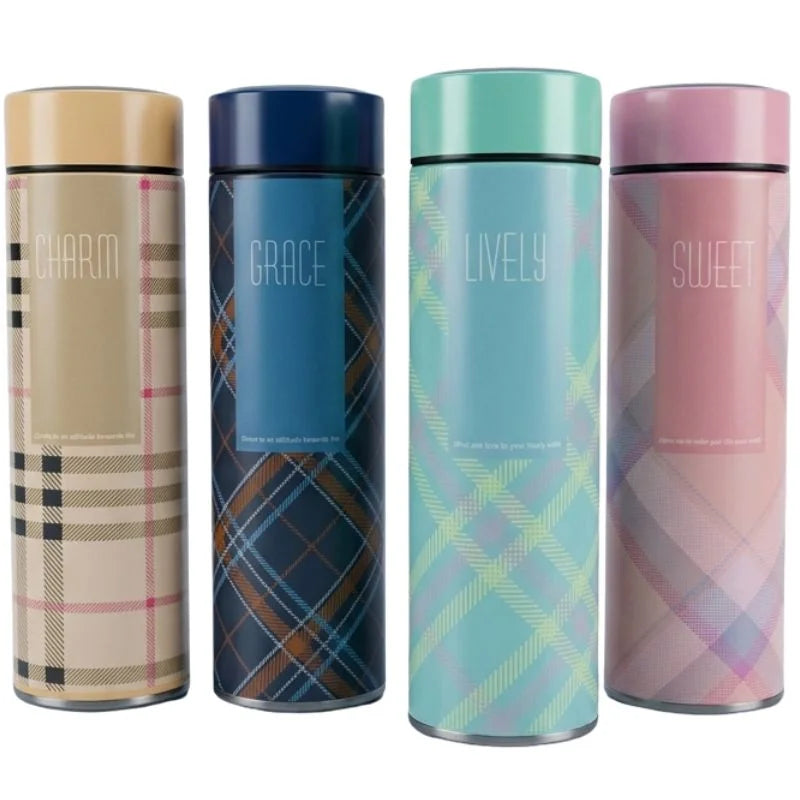 LED Temperature Display Water Bottle | Checkered Design 500 ML