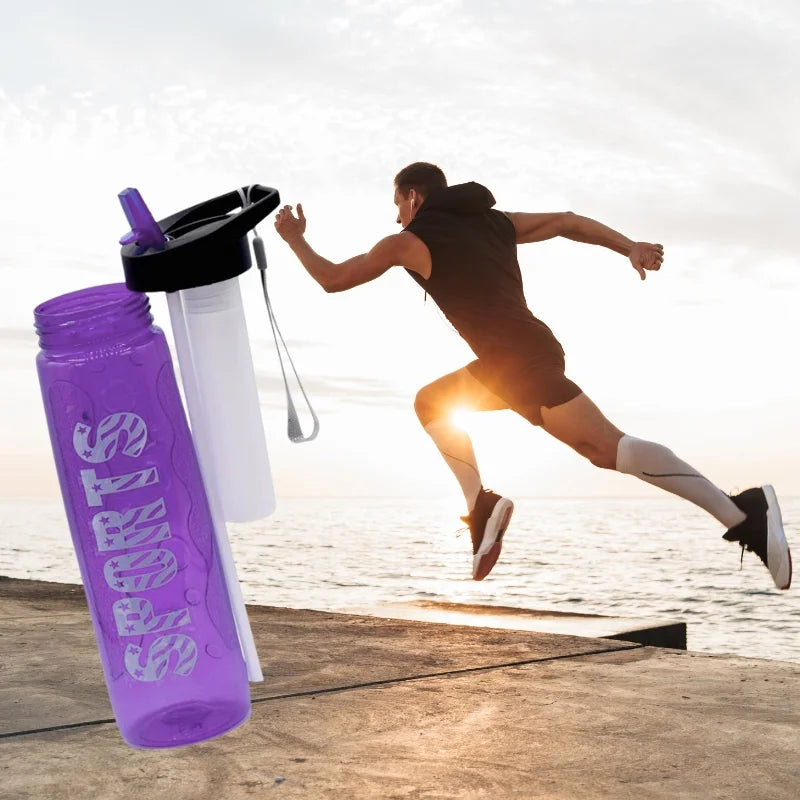 Purple Stylish Water Sport Bottle 1000ml with Straw