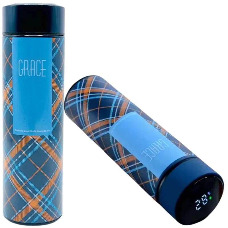 LED Temperature Display Water Bottle | Checkered Design 500 ML