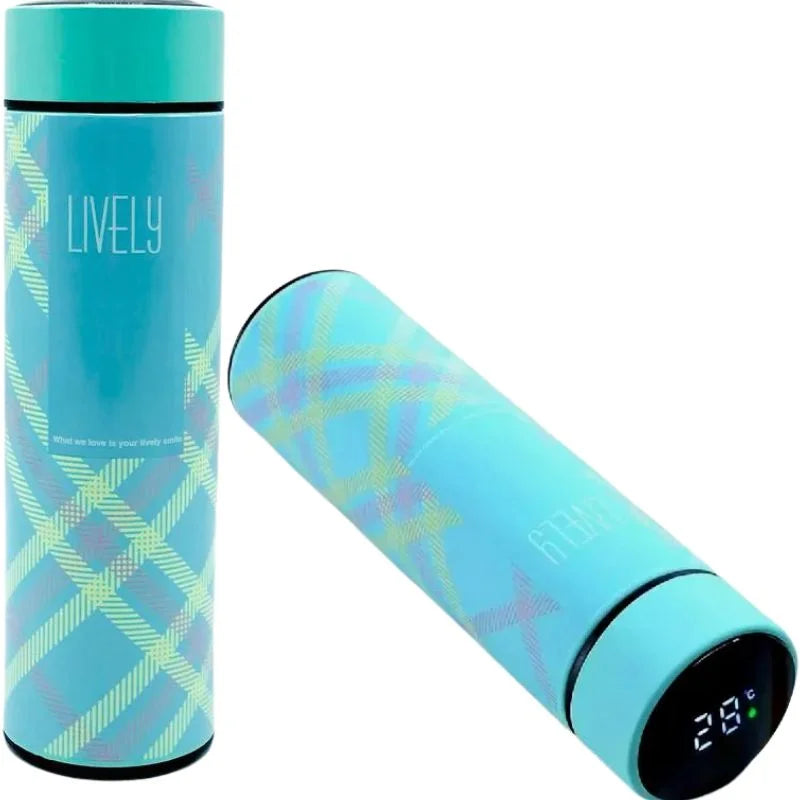 LED Temperature Display Water Bottle | Checkered Design 500 ML