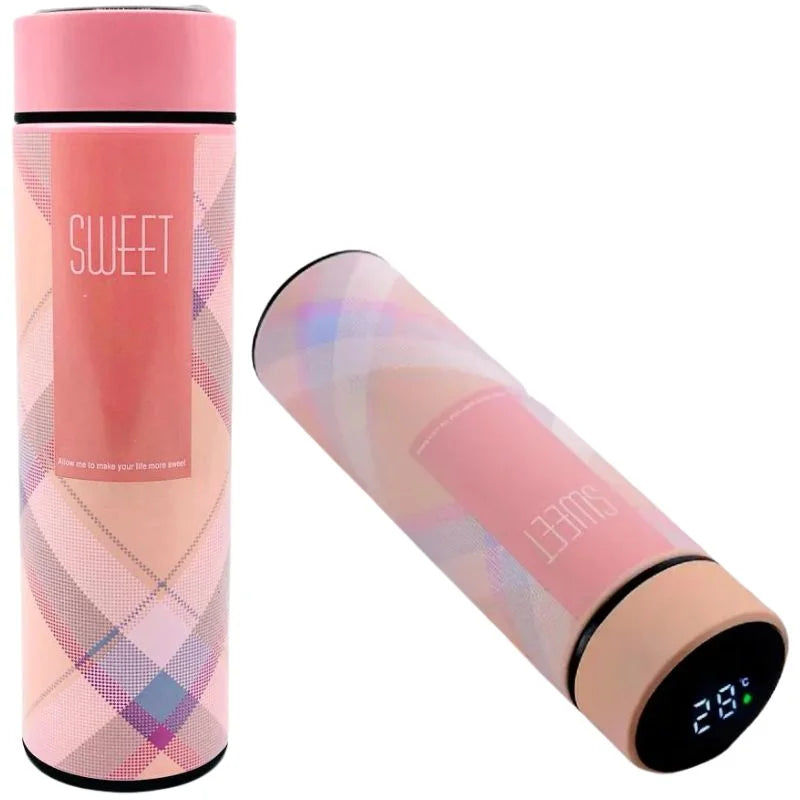 LED Temperature Display Water Bottle | Checkered Design 500 ML