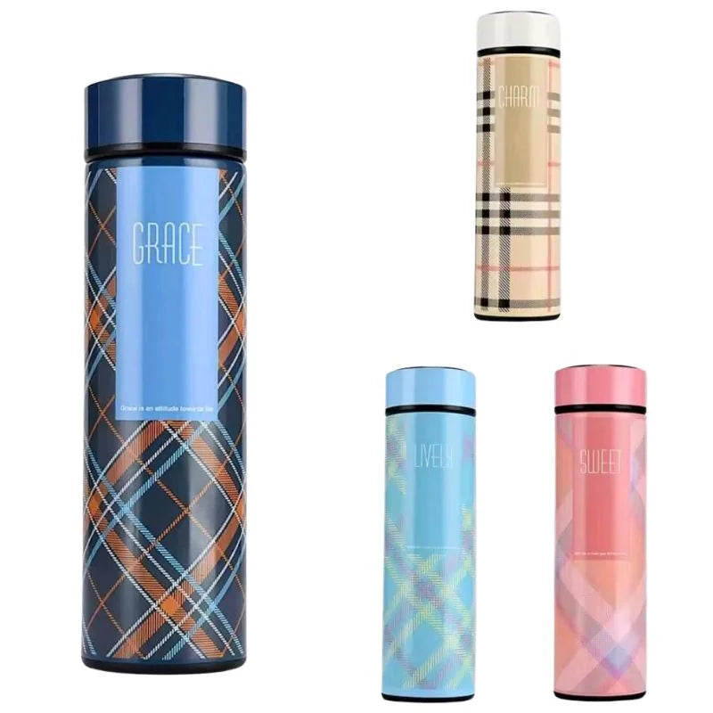 LED Temperature Display Water Bottle | Checkered Design 500 ML